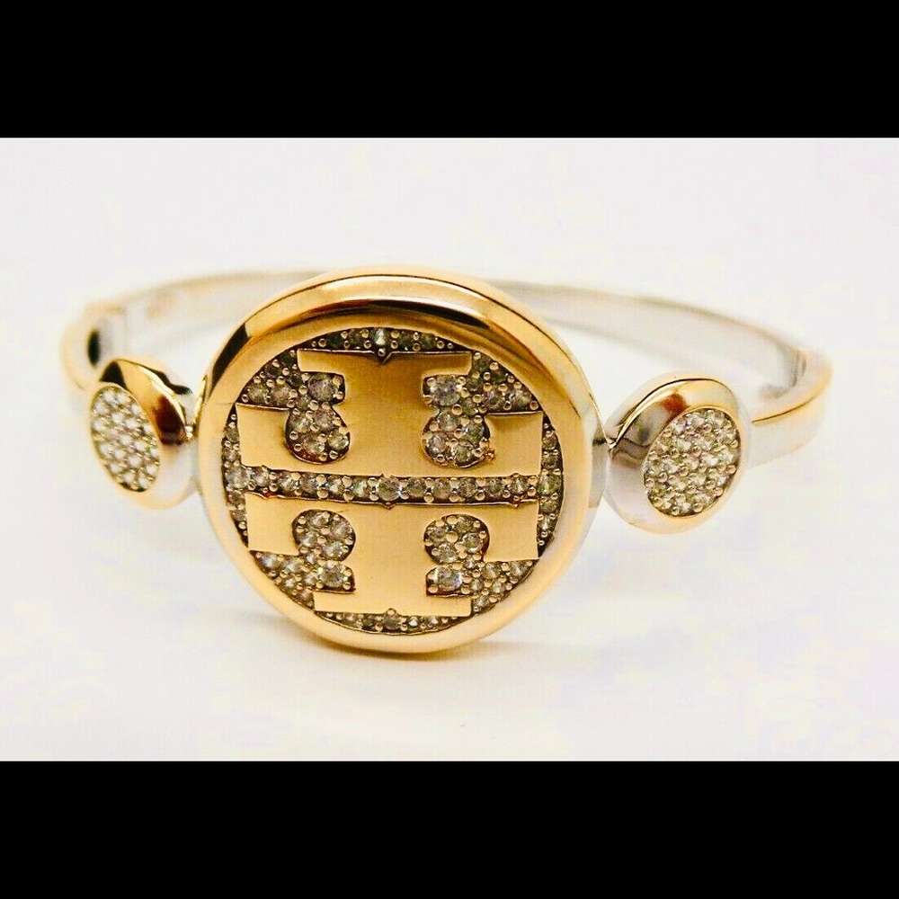 14K Two tone GOLD LADIES TT BANGLE BRACELET CZ wow